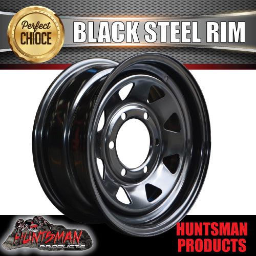 14x6 Sunraysia 6 Stud Landcruiser Pattern 6/139.7 PCD Black Trailer Steel Wheel Rim. Caravan Camper
