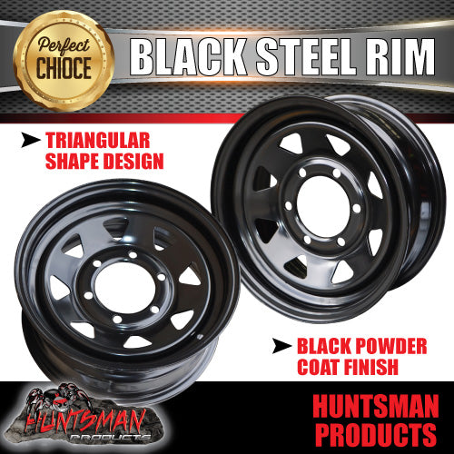 14x6 Sunraysia 6 Stud Landcruiser Pattern 6/139.7 PCD Black Trailer Steel Wheel Rim. Caravan Camper