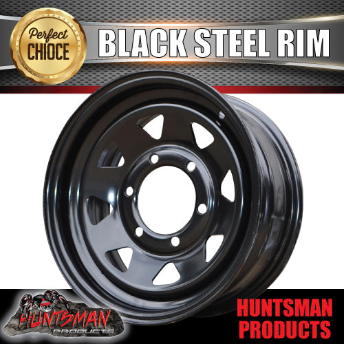 14x6 Sunraysia 6 Stud Landcruiser Pattern 6/139.7 PCD Black Trailer Steel Wheel Rim. Caravan Camper