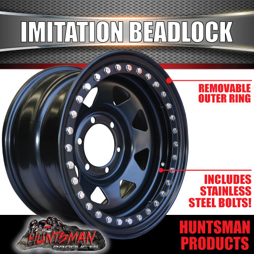 16X8 6/139.7 PCD 0 Offset Steel Imitation Beadlock Rim.  Fits Landcruiser, Patrol, Ranger etc