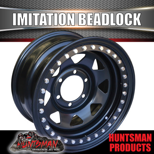 16X8 6/139.7 PCD 0 Offset Steel Imitation Beadlock Rim.  Fits Landcruiser, Patrol, Ranger etc