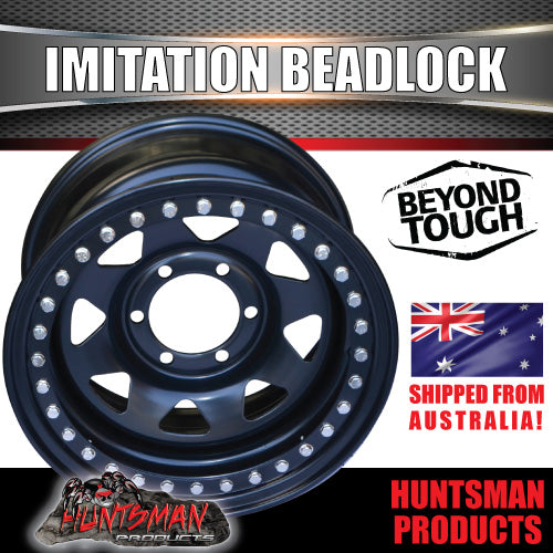 16X8 6/139.7 PCD 0 Offset Steel Imitation Beadlock Rim.  Fits Landcruiser, Patrol, Ranger etc