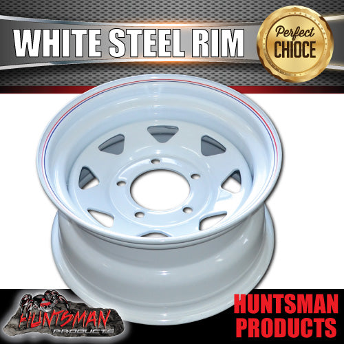 16x8" WHITE SUNRAYSIA STEEL RIM- 5 STUD SUIT TOYOTA LANDCRUISER, 0 OFFSET