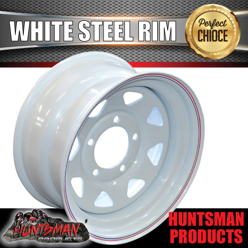 16x8" WHITE SUNRAYSIA STEEL RIM- 5 STUD SUIT TOYOTA LANDCRUISER, 0 OFFSET