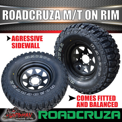 285/75R16 L/T Roadcruza Mud tyre on 16" black steel wheel. 285 75 16