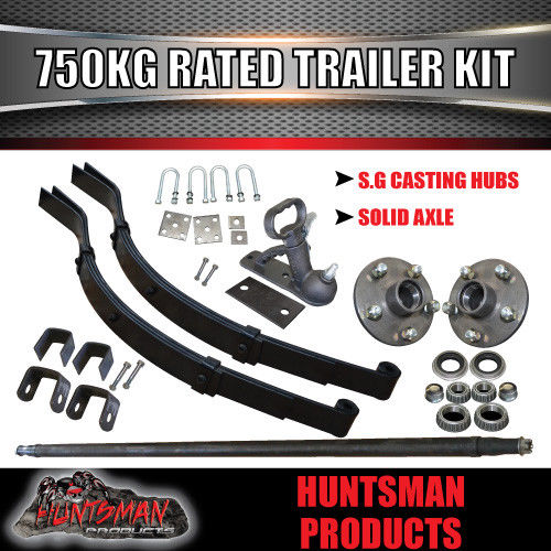 750Kg DIY Trailer Kit, Solid Axle, S.G Cast Hubs, Heavy duty Springs & U bolts