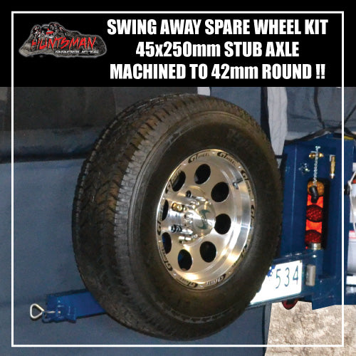 Rear Bar Swing Away Spare Wheel Bracket Hinge & Lock.  Machined 45X250mm Square Stub Axle For 4wd & Camper Trailers