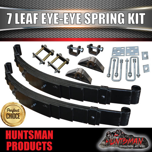 7 Leaf 60mm x6mm Eye to Eye Trailer Springs, Hanger & U bolt Kit 1600Kg Rated.