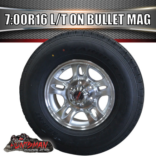 16" Trailer (Plant) 6 stud Landcruiser Pattern bullet Alloy Rm & 7:00R16 L/T Truck Tyre. 7.00 16