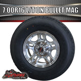 16" 6 stud bullet alloy wheel rim & 7:00R16 L/T Truck tyre. 7.00 16