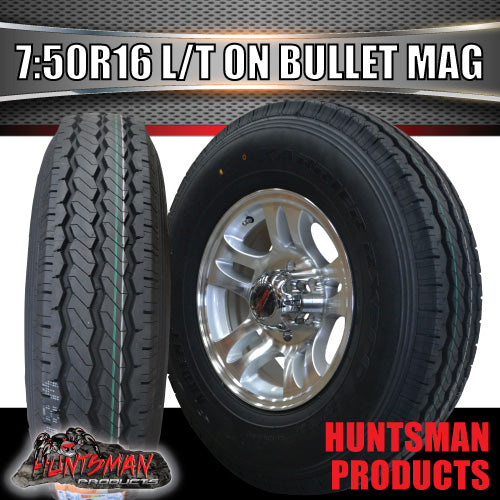 16" Trailer (Plant) 6 stud Landcruiser Pattern bullet Alloy Rm & 7:50R16 L/T Truck Tyre. 7.50 16