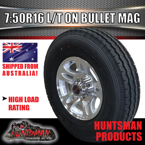 16" Trailer (Plant) 6 stud Landcruiser Pattern bullet Alloy Rm & 7:50R16 L/T Truck Tyre. 7.50 16