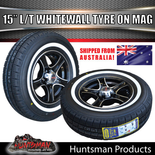 15" Trailer Caravan Ford Pattern Stealth Mag & 205/70R15C comforser Whitewall Tyre. 205 70 15