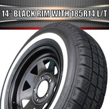 14X6 Trailer Caravan Black Steel Rim & 185R14C Whitewall Tyre suits HQ Holden. 185 14