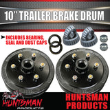 2X Trailer 10" Drums 6 Stud Landcruiser Stud Pattern. 6/139.7 PCD & S/L (Ford) Bearings.