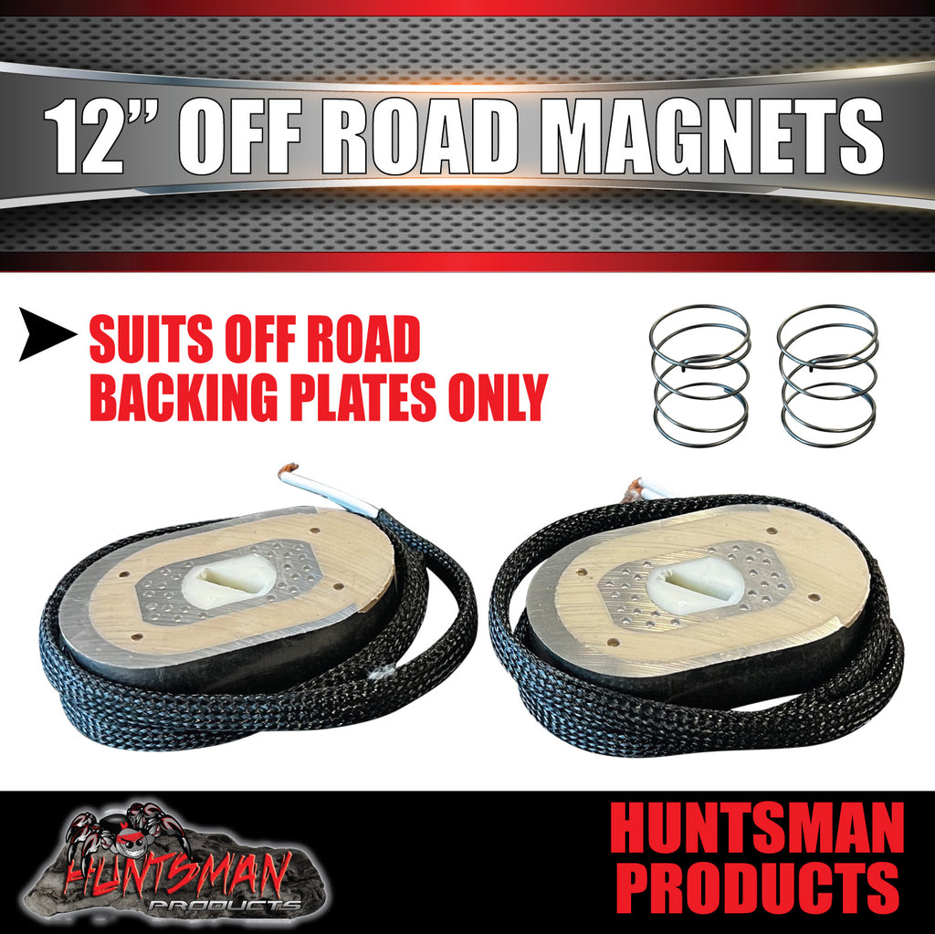 Pair Trailer Caravan 12" Off Road electric Backing Plate Magnets & Springs L&R