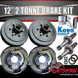 12" 2 Tonne Trailer Caravan Electric Drum Brake Kit + 2000KG Stubs Koyo Bearings