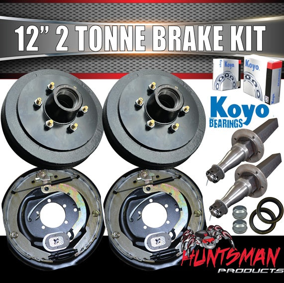 12" 2 Tonne Trailer Caravan Electric Drum Brake Kit + 2000KG Stubs Koyo Bearings