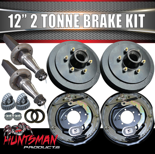 12" 2 Tonne Trailer Caravan Electric Drum Brake Kit + 2000KG Stub Axles & Mounts