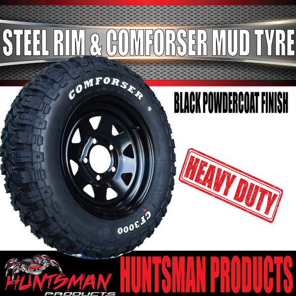 14x6 HT Holden Pattern Black Trailer Caravan Steel Rim & 185R14 LT Comforser Mud Tyre