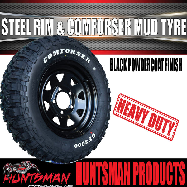 13x4.5 HT Holden Black Trailer Steel Wheel Rim & 165/80R13 LT Comforser Mud Tyre