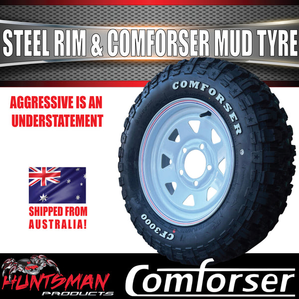 13x4.5 HT Holden White Trailer Steel Wheel Rim & 165/80R13 LT Comforser Mud Tyre