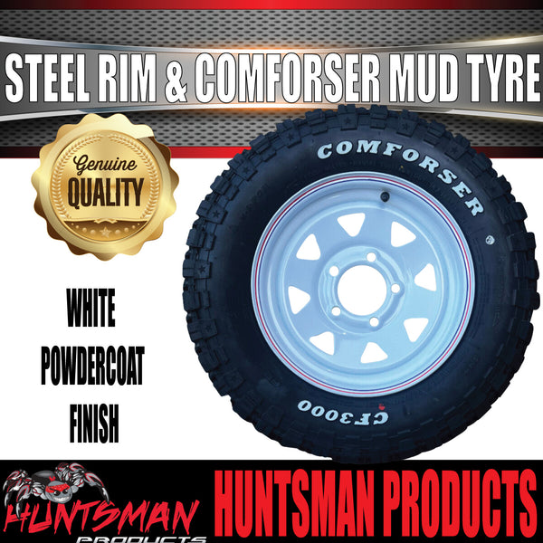 13x4.5 HT Holden White Trailer Steel Wheel Rim & 165/80R13 LT Comforser Mud Tyre