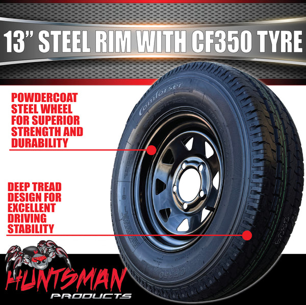 13x4.5 & 175R13C Black Sunraysia HT Holden Trailer Caravan Wheel Rim & Comforser CF350 Tyre 175