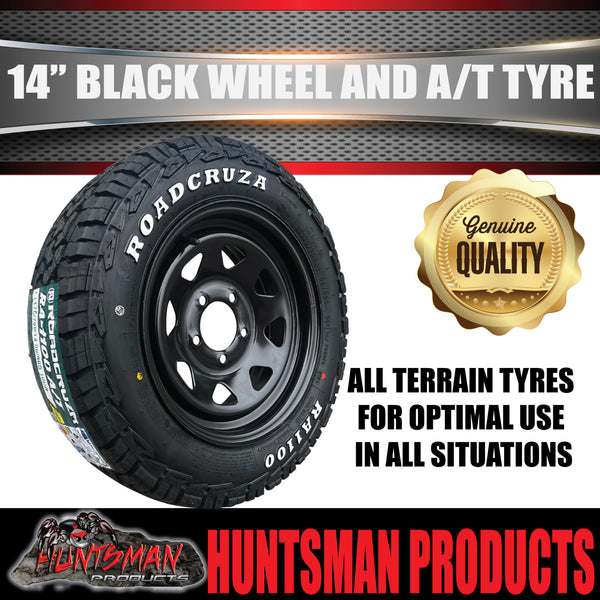 14x6 & 175/70R14 LT RA1100 Ford Stud Black Trailer Caravan Wheel Rim & All Terrain Tyre 10ply