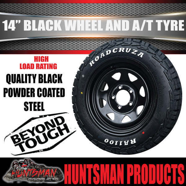 14x6 & 175/70R14 LT RA1100 Ford Stud Black Trailer Caravan Wheel Rim & All Terrain Tyre 10ply