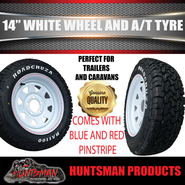 14x6 & 175/70R14 LT RA1100 Ford Stud White Trailer Caravan Wheel Rim & All Terrain Tyre 10ply