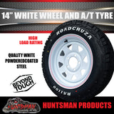 14x6 & 175/70R14 LT RA1100 Ford Stud White Trailer Caravan Wheel Rim & All Terrain Tyre 10ply