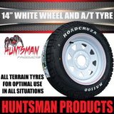 14x6 & 175/70R14 LT RA1100 Ford Stud White Trailer Caravan Wheel Rim & All Terrain Tyre 10ply