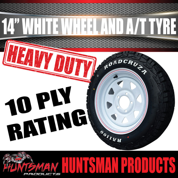 14x6 & 175/70R14 LT RA1100 HQ Holden White Trailer Caravan Wheel Rim & All Terrain Tyre 10ply