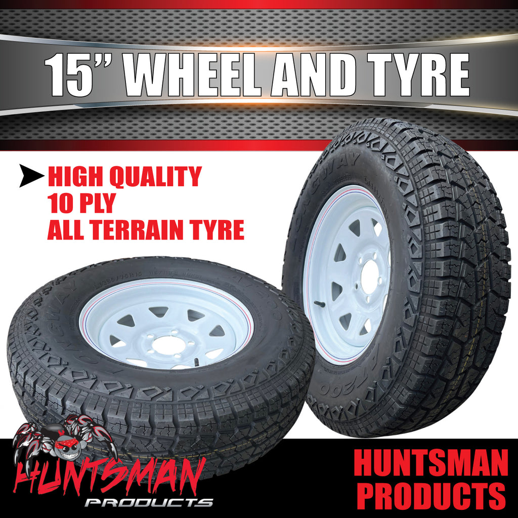 15x6 Rims 15X6 Ford 5 Stud White Caravan Trailer Wheel & 235/75R15 L/T 10PLY A/T ...