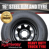 16x6" Plant Trailer Black 6 Stud Steel Rim & 7:50R16 L/T Truck Tyre 1200kg