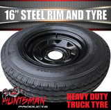 16x6" Plant Trailer Black 6 Stud Steel Rim & 7:50R16 L/T Truck Tyre 1200kg
