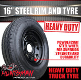 16x6" Plant Trailer Black 6 Stud Steel Rim & 7:50R16 L/T Truck Tyre 1200kg
