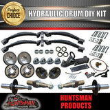 DIY 2000kg GVM TANDEM TRAILER KIT, SPRINGS HYDRAULIC DRUM BRAKES. STUB AXLES.