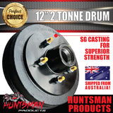 1x 12" 2 Tonne 5 Stud Electric Trailer Brake Drum & Bearings 30210 & 15123.  Huntsman & Alko Style