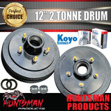 2x 12" 2 Tonne 6 Stud Electric Trailer Caravan Brake Drums & Japanese KOYO Bearings.  Alko & Huntsman Style