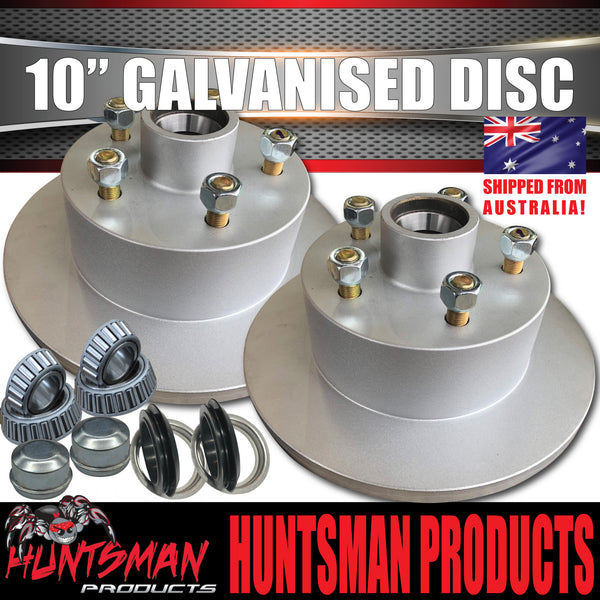 2x Ford 10" Trailer Caravan Galvanised Dacromet Disc Hubs & LM Holden Bearings