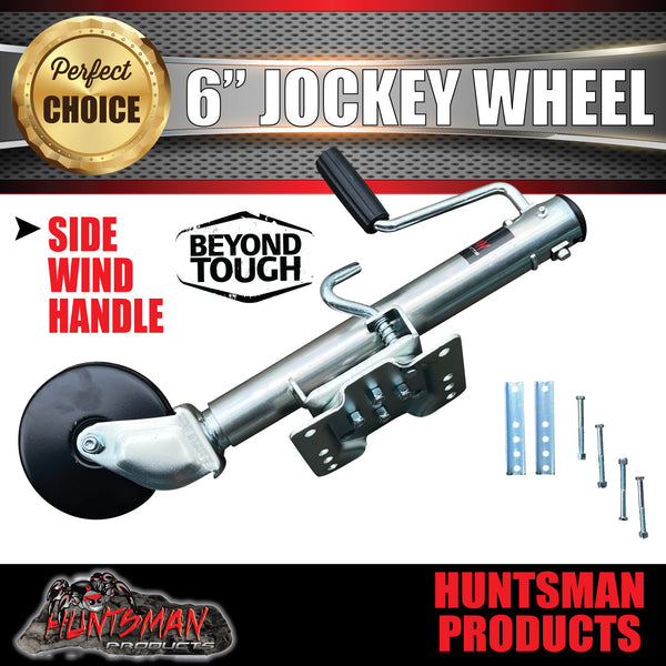 545Kg Caravan Trailer 6" Swing Up Side Wind Jockey Wheel & Mount kit. Steel Wheel