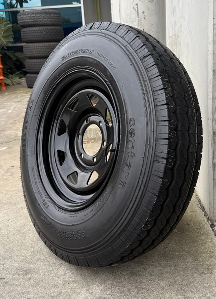 16x6" Plant Trailer Black 6 Stud Steel Sheel Rim & 7:00R16 L/T Truck Tyre 1200kg