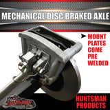 Natural 45mm Square Mechanical Disc Braked Trailer Axle. 1400Kg 64" - 77" Axles