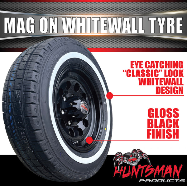 15" 6 Stud Trailer Caravan Baby Mongrel Mag Wheel Rim & 195R15C Whitewall Tyre