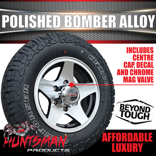 14" Trailer Caravan 6 Stud Polished Bomber Alloy Wheel & 18514 LT RA1100 A/T Commercial Tyre. 185 14