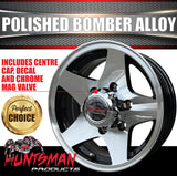 14" Trailer Caravan 6 Stud Polished Bomber Alloy Wheel & 195R14C Commercial Tyre. 195 14