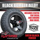 14" Trailer Caravan 6 Stud Black Bomber Alloy Wheel & 18514 LT RA1100 A/T Commercial Tyre. 185 14