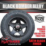 14" Trailer Caravan 6 Stud Black Bomber Alloy Wheel & 18514 LT RA1100 A/T Commercial Tyre. 185 14
